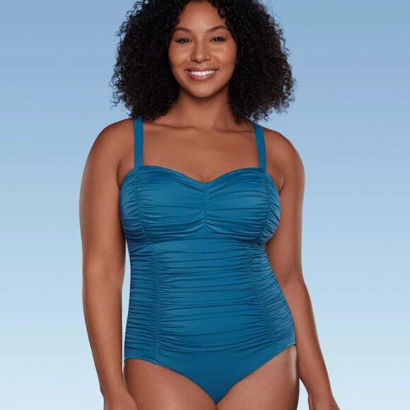 Women's Sweetheart Neck Seamed One Piece Swimsuit - Shape + Style™ by Aqua Green - Picture 4 of 9